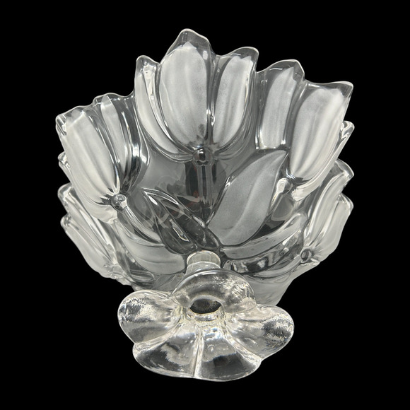 Mikasa Tulips Satin Footed Pedestal Bowl 12" Tulip Shaped Clear Frosted Germany - Picture 6 of 11